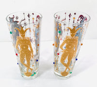 Load image into Gallery viewer, Culver Mid-Century Mardi Gras Jester With Jewels Tall Collins Glasses (Set of 2 )
