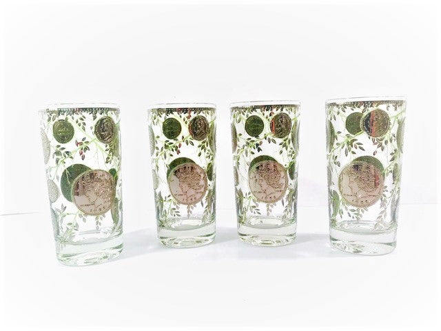Culver Signed Mid-Century Silver Coin Glasses (Set of 4)