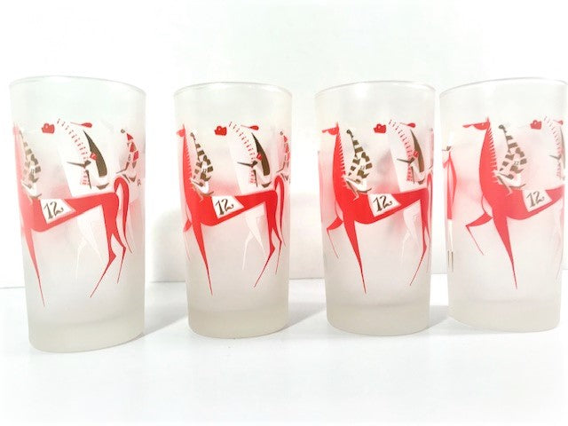 Libbey Mid Century Equestrian Race Highball Glasses (Set of 4)
