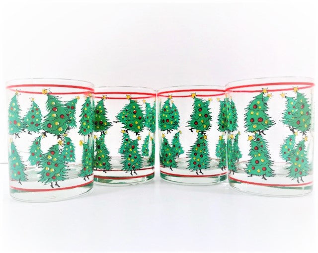 Georges Briard Signed Dr Seuss Christmas Tree Double Old Fashion Glasses (Set of 4)
