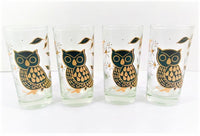 Load image into Gallery viewer, Bartlett Collins Glass Pokee Signed Retro Gold and Black Owl Highball Glasses (Set of 4)
