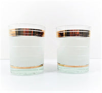 Load image into Gallery viewer, Libbey Mid-Century Gold and Frosted Band Double Old Fashion Glasses (Set of 2)
