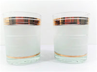Load image into Gallery viewer, Libbey Mid-Century Gold and Frosted Band Double Old Fashion Glasses (Set of 2)
