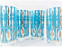 Load image into Gallery viewer, Sears Mid-Century Elegance 22-Karat Gold and Turquoise Highball Glasses (Set of 8)

