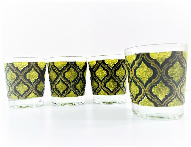 Starlyte Mid-Century Black and Avocado Moroccan Style Glasses (Set of 4)
