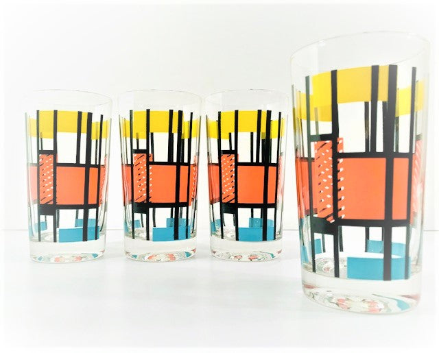 Mid-Century Color Block Mod Glasses (Set of 4)