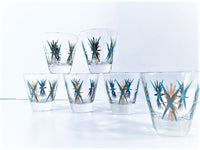 Load image into Gallery viewer, Federal Glass Inca Atomic Turquoise and 22-Karat Gold Starburst Jigger/Shot Glasses (Set of 6)
