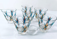 Load image into Gallery viewer, Federal Glass Inca Atomic Turquoise and 22-Karat Gold Starburst Jigger/Shot Glasses (Set of 6)
