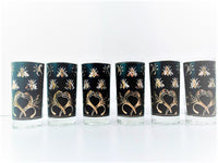 Load image into Gallery viewer, Mid-Century 22-Karat Gold and Black Bumblebee Highball Glasses (Set of 6)
