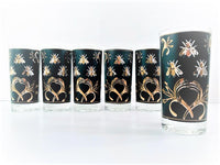 Load image into Gallery viewer, Mid-Century 22-Karat Gold and Black Bumblebee Highball Glasses (Set of 6)
