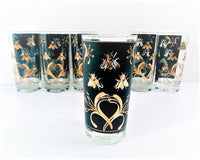 Load image into Gallery viewer, Mid-Century 22-Karat Gold and Black Bumblebee Highball Glasses (Set of 6)
