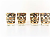 Load image into Gallery viewer, Mid-Century 22-Karat Gold and Black Mod Circles Double Old Fashion Glasses (Set of 4)
