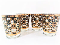 Load image into Gallery viewer, Mid-Century 22-Karat Gold and Black Mod Circles Double Old Fashion Glasses (Set of 4)

