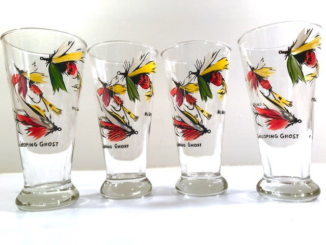 Vintage Fly Fishing Lures Pilsner Glasses (Set of 4)