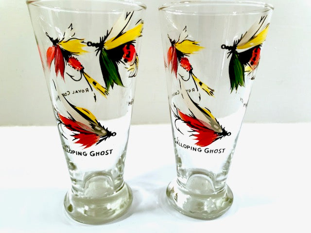 Vintage Fly Fishing Lures Pilsner Glasses (Set of 2)