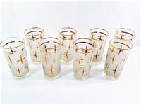 Set of 5 Nautical Themed Tall Drinking Glasses by Dominion Glass of Canada,  10 OZ, Black and Gold Barware, Mid Century -  Hong Kong