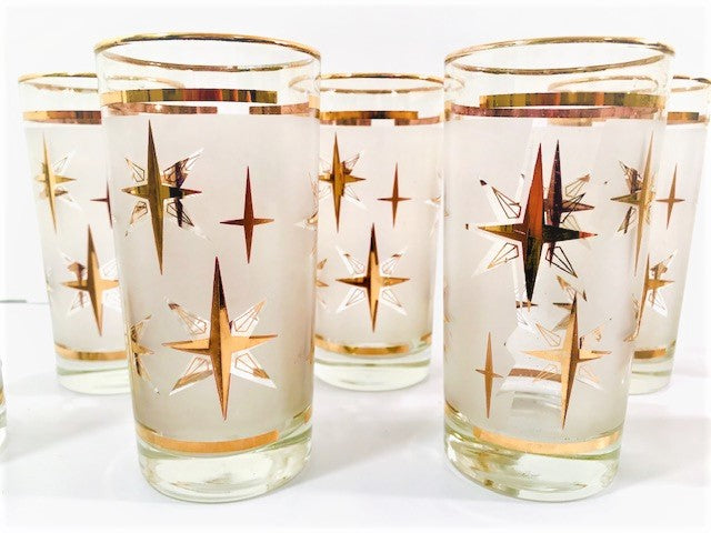 Dominion Glass Mid-Century 22-Karat Gold and White Stars Glasses (Set of 8)