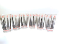 Load image into Gallery viewer, Hazel Atlas Mid-Century Pink and Black Crown Glasses (Set of 6)
