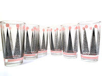 Load image into Gallery viewer, Hazel Atlas Mid-Century Pink and Black Crown Glasses (Set of 6)
