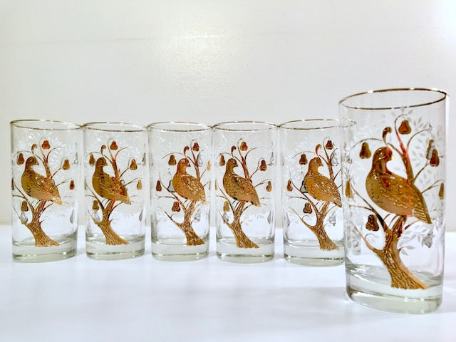 Vintage Golden Partridge In A Pear Tree Glasses (Set of 6)