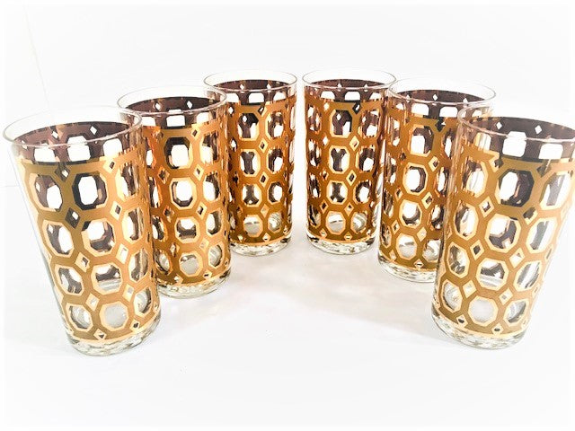 Capri of California Signed Mid-Century Golden Honeycomb Glasses (Set of 6)