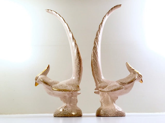 Mid-Century Pink and Gold Console Birds