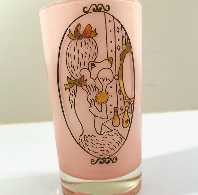 Georges Briard Signed Mid-Century Pink Poodle Vanity/Bathroom Glass