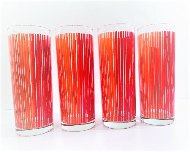 Retro Red and Orange Striped Tall Collins Glasses (Set of 4)
