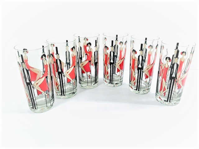 Cera Glass Signed Mid-Century Black Tie Event-All That Jazz Highball Glasses (Set of 6)