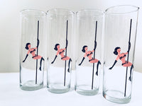 Vintage Rare Libbey Pole Dancer Glass Tumbler Set of Three