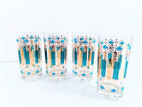 Load image into Gallery viewer, Mid-Century Green, Turquoise and 22-Karat Gold Highball Glasses (Set of 4)
