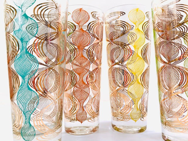 Gay Fad Signed Atomic Swirl Tall Collins Glasses (Set of 4