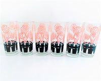 Load image into Gallery viewer, Vintage Pink and Black Blooming Flower Pots Tall Glasses (Set of 6)
