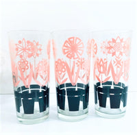 Load image into Gallery viewer, Vintage Pink and Black Blooming Flower Pots Tall Glasses (Set of 6)
