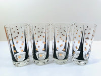 Load image into Gallery viewer, Fred Press Signed Mid-Century Black and 22-Karat Gold Atomic Triangles and Starburst Highball Glasses (Set of 4)
