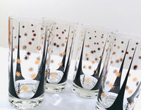 Load image into Gallery viewer, Fred Press Signed Mid-Century Black and 22-Karat Gold Atomic Triangles and Starburst Highball Glasses (Set of 4)
