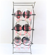 Load image into Gallery viewer, Federal Glass Mid-Century Pink Atomic Starburst Glasses with Tipsy Tim Carrier (Set of 6 with Carrier)
