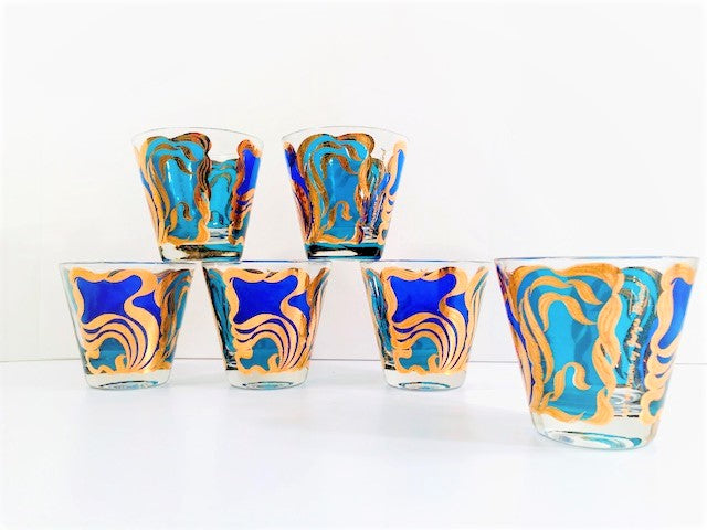 Georges Briard Signed Mid-Century Art Nouveau Old Fashion Glasses (Set of 6)
