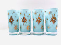 Load image into Gallery viewer, Federal Glass Mid-Century Blue Atomic &amp; 22-Karat Gold Star Glasses (Set of 4)
