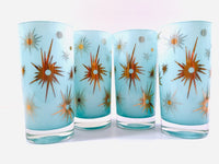 Load image into Gallery viewer, Federal Glass Mid-Century Blue Atomic &amp; 22-Karat Gold Star Glasses (Set of 4)
