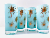 Load image into Gallery viewer, Federal Glass Mid-Century Blue Atomic &amp; 22-Karat Gold Star Glasses (Set of 4)
