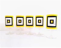 Load image into Gallery viewer, Culver Yellow and Black Retro Square Pedestal Glasses (Set of 5)
