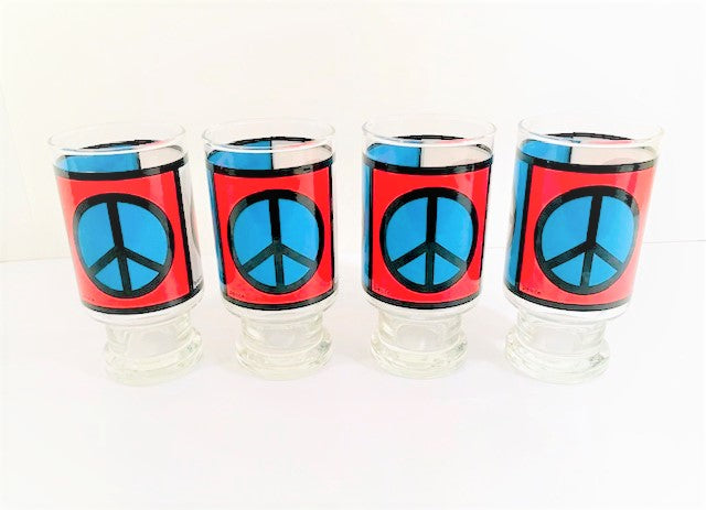 Retro Peace, Brotherhood and Freedom Glasses (Set of 4)