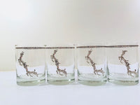 Load image into Gallery viewer, Georges Briard Signed Mid-Century Silver Rudolph the Red Nose Reindeer Double Old Fashion Glasses (Set of 4)
