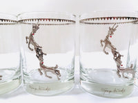 Load image into Gallery viewer, Georges Briard Signed Mid-Century Silver Rudolph the Red Nose Reindeer Double Old Fashion Glasses (Set of 4)
