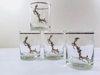 Load image into Gallery viewer, Georges Briard Signed Mid-Century Silver Rudolph the Red Nose Reindeer Double Old Fashion Glasses (Set of 4)
