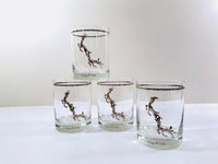 Load image into Gallery viewer, Georges Briard Signed Mid-Century Silver Rudolph the Red Nose Reindeer Double Old Fashion Glasses (Set of 4)
