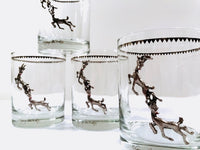 Load image into Gallery viewer, Georges Briard Signed Mid-Century Silver Rudolph the Red Nose Reindeer Double Old Fashion Glasses (Set of 4)
