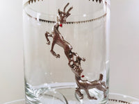 Load image into Gallery viewer, Georges Briard Signed Mid-Century Silver Rudolph the Red Nose Reindeer Double Old Fashion Glasses (Set of 4)
