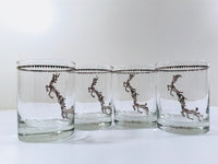 Load image into Gallery viewer, Georges Briard Signed Mid-Century Silver Rudolph the Red Nose Reindeer Double Old Fashion Glasses (Set of 4)
